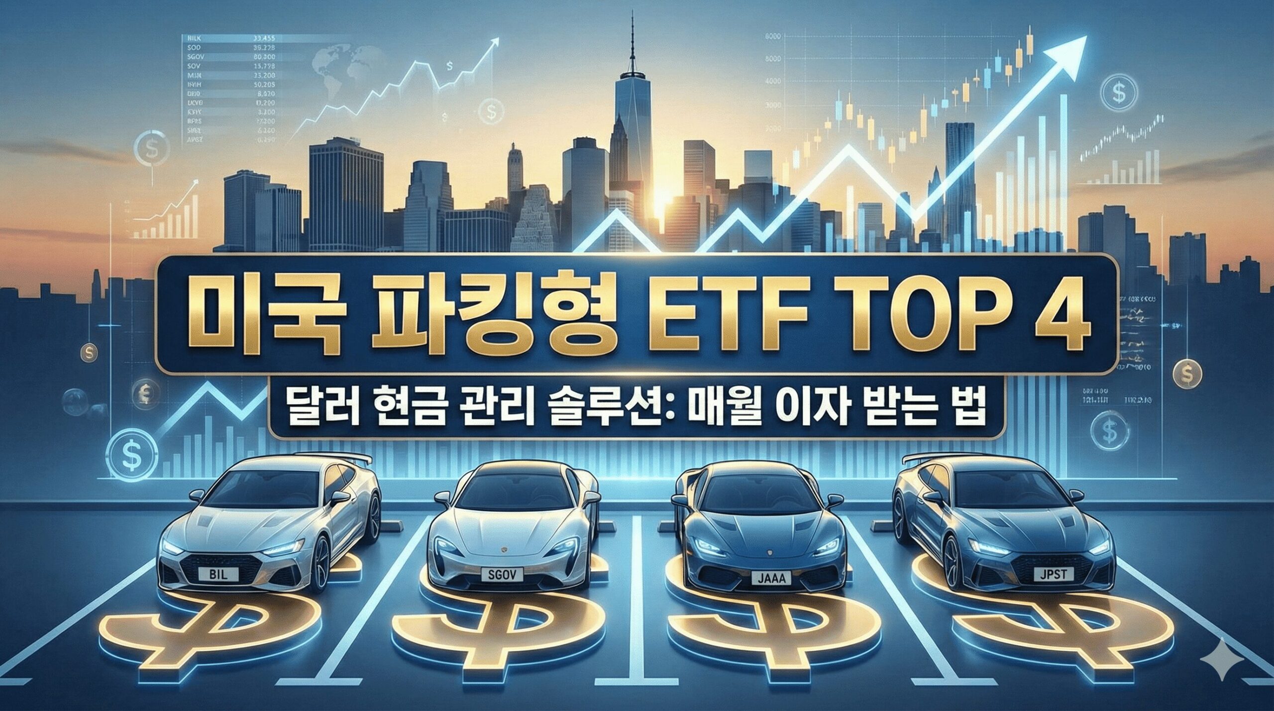 파킹형 ETF 종류 비교 추천: KOFR, CD금리, MMF, SOFR 안전한 현금 관리 투자 일러스트